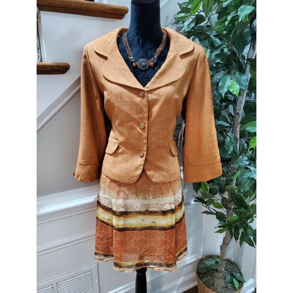 K & Company Women Orange Polyester Single Breasted Jacket & Skirt 2Piece Suit 16